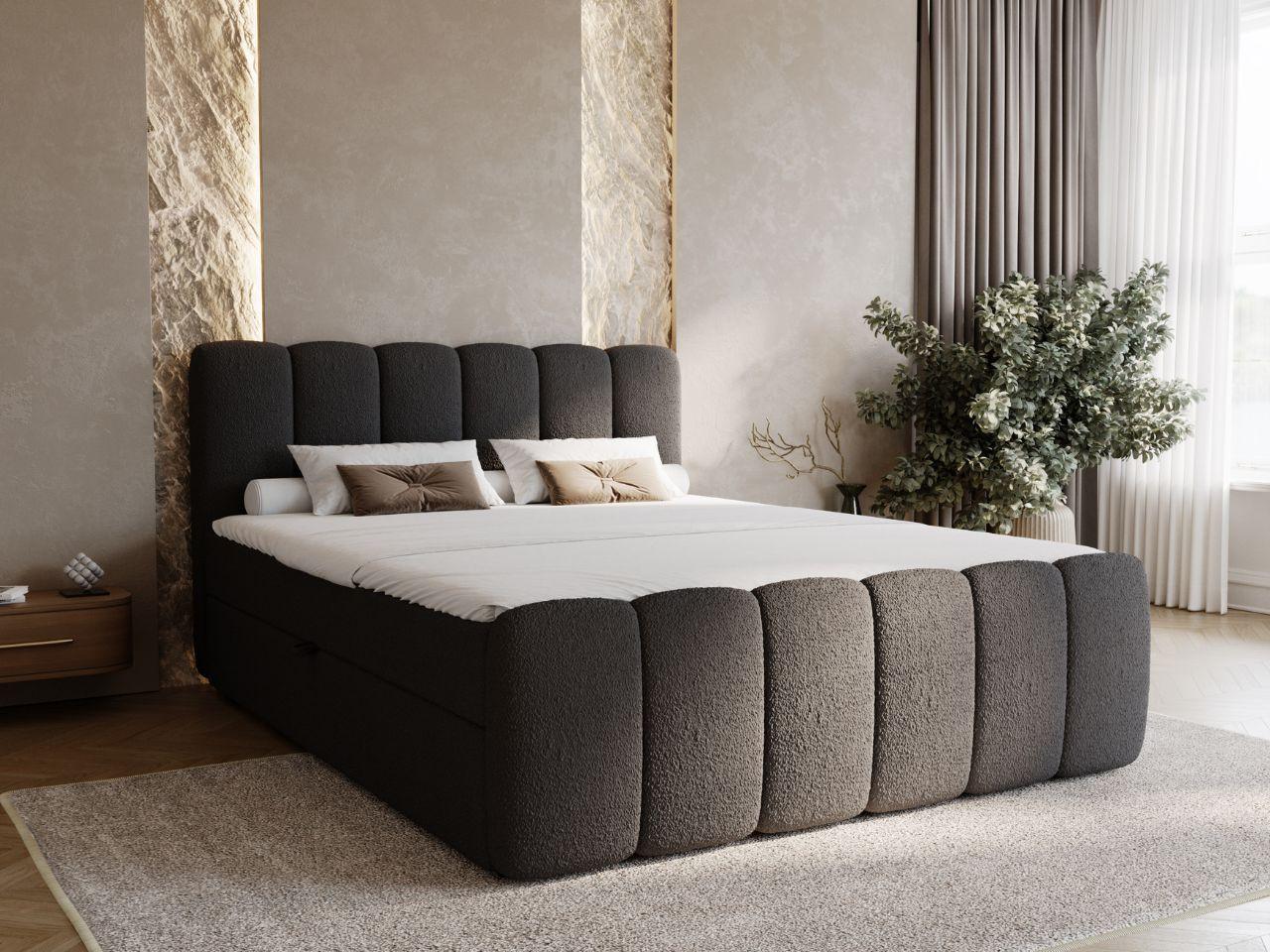wohnli-moebel-suche-800001411300-1 BOXBETT Cloud 140x200 Bouclé-Stoff Schwarz Textil Graingold Möbel > Betten > Boxspringbetten Schwarz