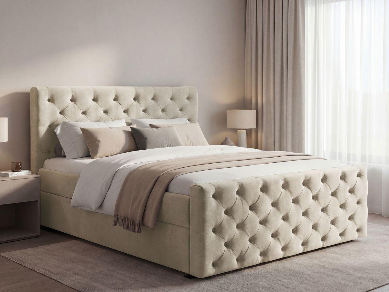 BOXBETT Montego 140x200 Creme Textil Graingold Möbel > Betten > Boxspringbetten Weiß
