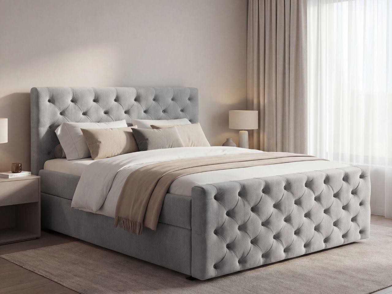 BOXBETT Montego 160x200 Hellgrau Textil Graingold Möbel > Betten > Boxspringbetten Grau