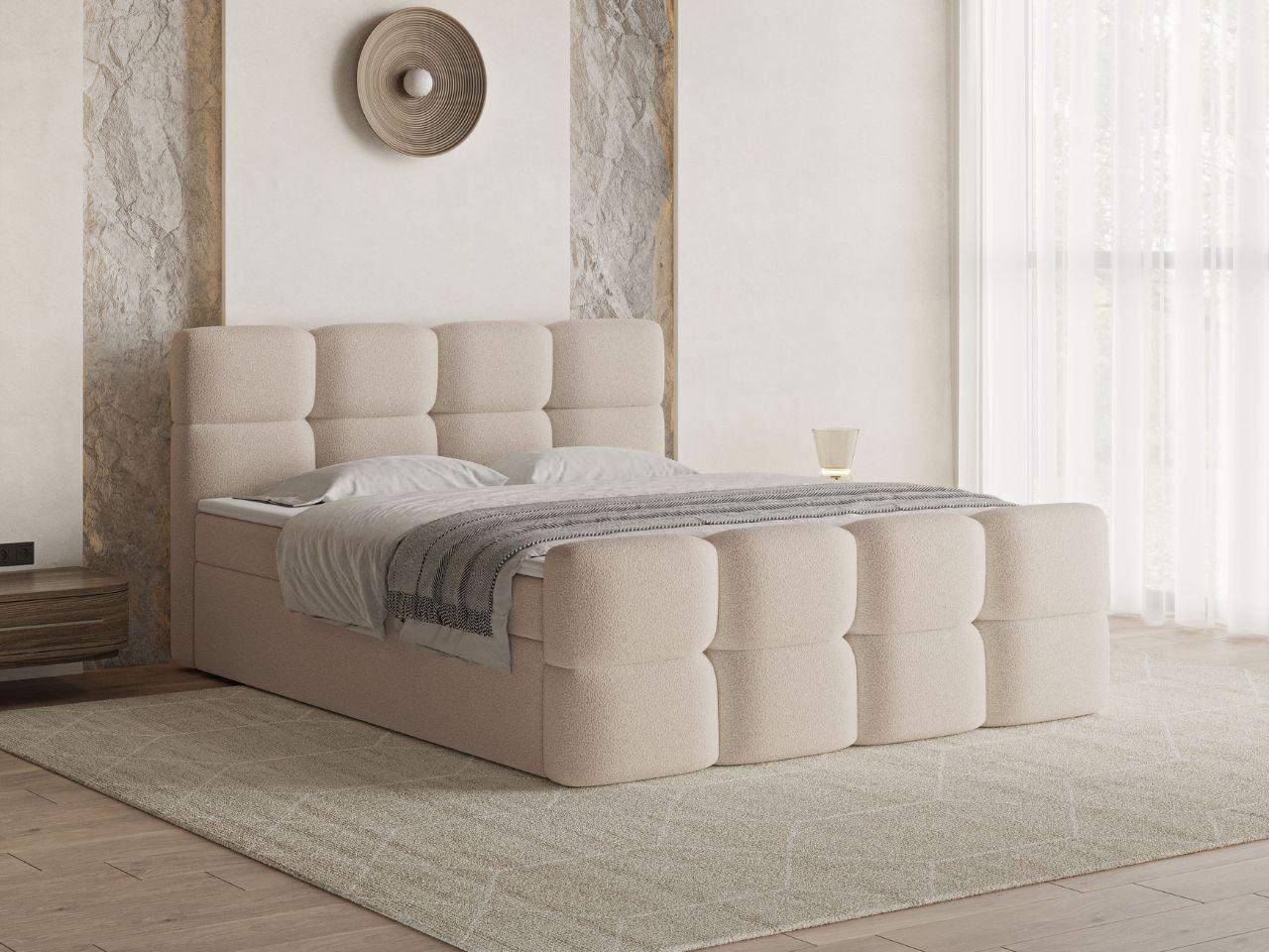 BOXBETT Rivon 140x200 Bouclé-Stoff Beige Textil Graingold Möbel > Betten > Boxspringbetten Beige