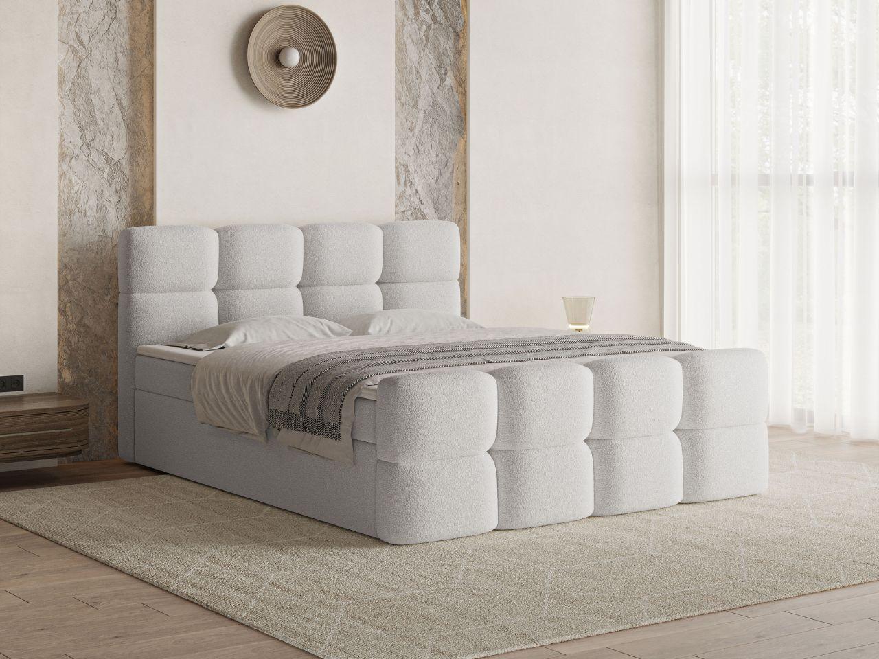 wohnli-moebel-suche-800001411731-1 BOXBETT Rivon 140x200 Bouclé-Stoff Hellgrau Textil Graingold Möbel > Betten > Boxspringbetten Grau