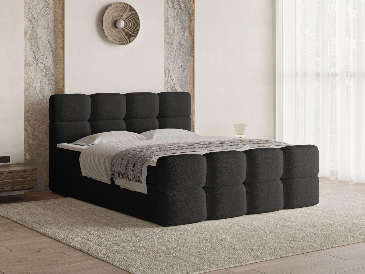 wohnli-moebel-suche-800001411734-1 BOXBETT Rivon 160x200 Bouclé-Stoff Schwarz Textil Graingold Möbel > Betten > Boxspringbetten Schwarz