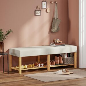 wohnli-moebel-suche-800001420403-1 SCHUHBANK Kautschukholz Polyester Cremeweiß Holz HOMCOM Garderoben > Garderobenbänke Weiß