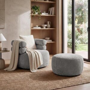 Set Drehsessel mit runder Form mit Hocker