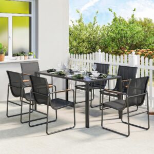 wohnli-moebel-suche-800001421398-1 GARTENGARNITUR 7 TLG. Atmungsaktive Stühle Schwarz Metall Outsunny Garten & Outdoor > Gartenmöbel > Gartenmöbel-Sets Schwarz