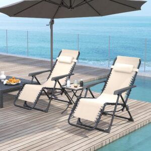 wohnli-moebel-suche-800001421504-1 GARTENSTUHL-SET 3 TLG. mit Tisch Beige 90/56/110 cm Metall Outsunny Garten & Outdoor > Gartenmöbel > Gartenliegen Beige