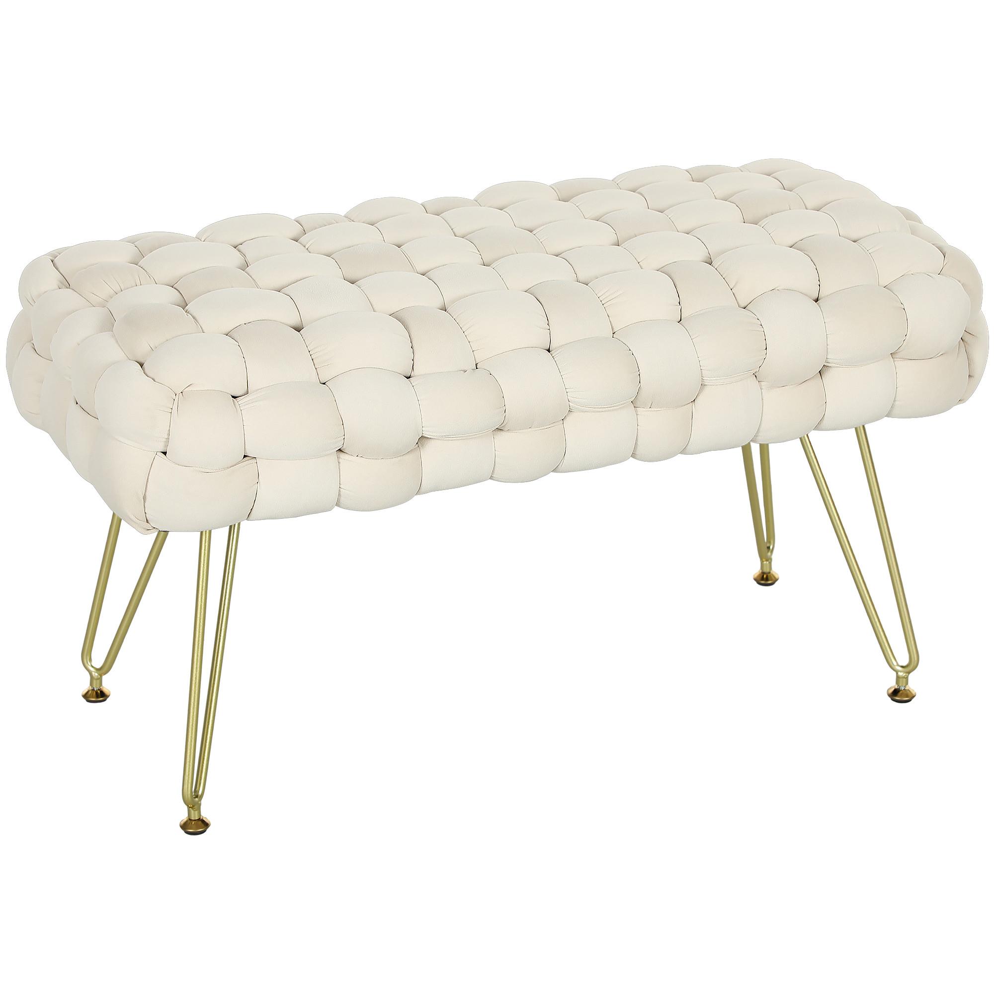 Wohnli Möbelsuche - SITZHOCKER mit Samtoptik Cremeweiß 76/38/41