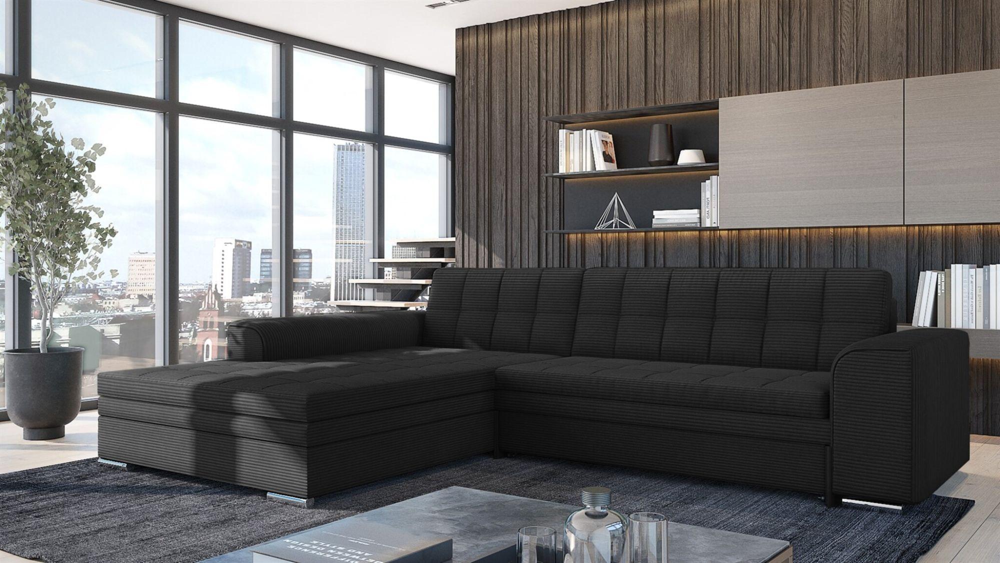 ECKSOFA Lusaka Mit Schlaffunktion Textil Fun Möbel Möbel > Sofas & Couches > Wohnlandschaften > Ecksofas Schwarz