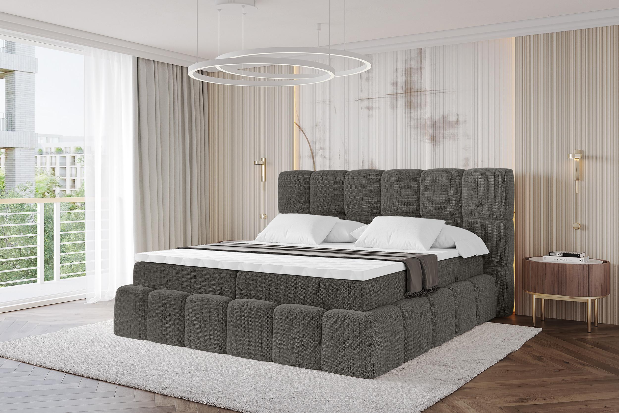 BOXBETT - AURI-H3 - 160x200 Grau Aragon Holzwerkstoff ALTDECOR Möbel > Betten > Boxspringbetten Grau