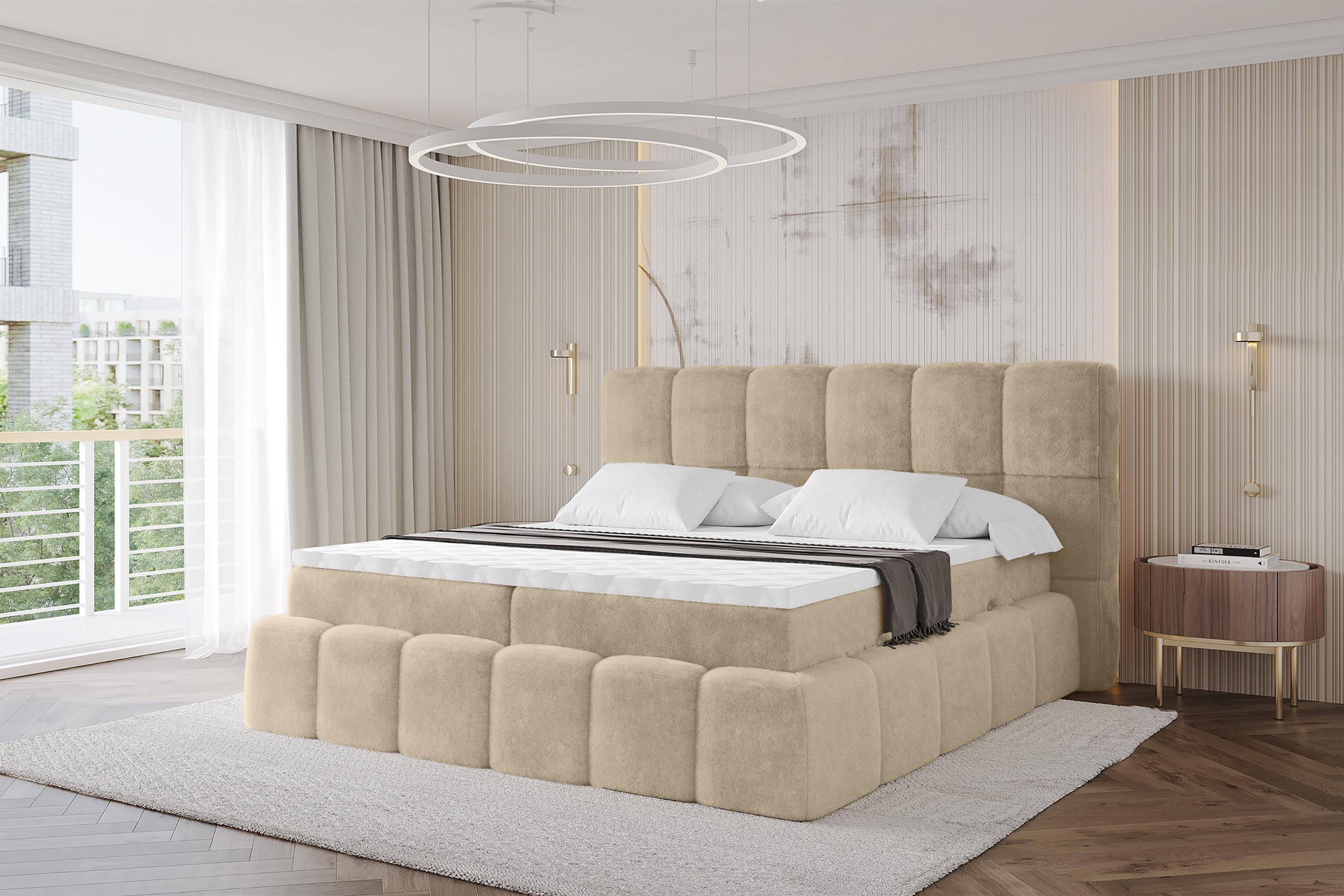 BOXBETT - AURI-H3 - 180x200 Hellbeige Lapitt Holzwerkstoff ALTDECOR Möbel > Betten > Boxspringbetten Weiß