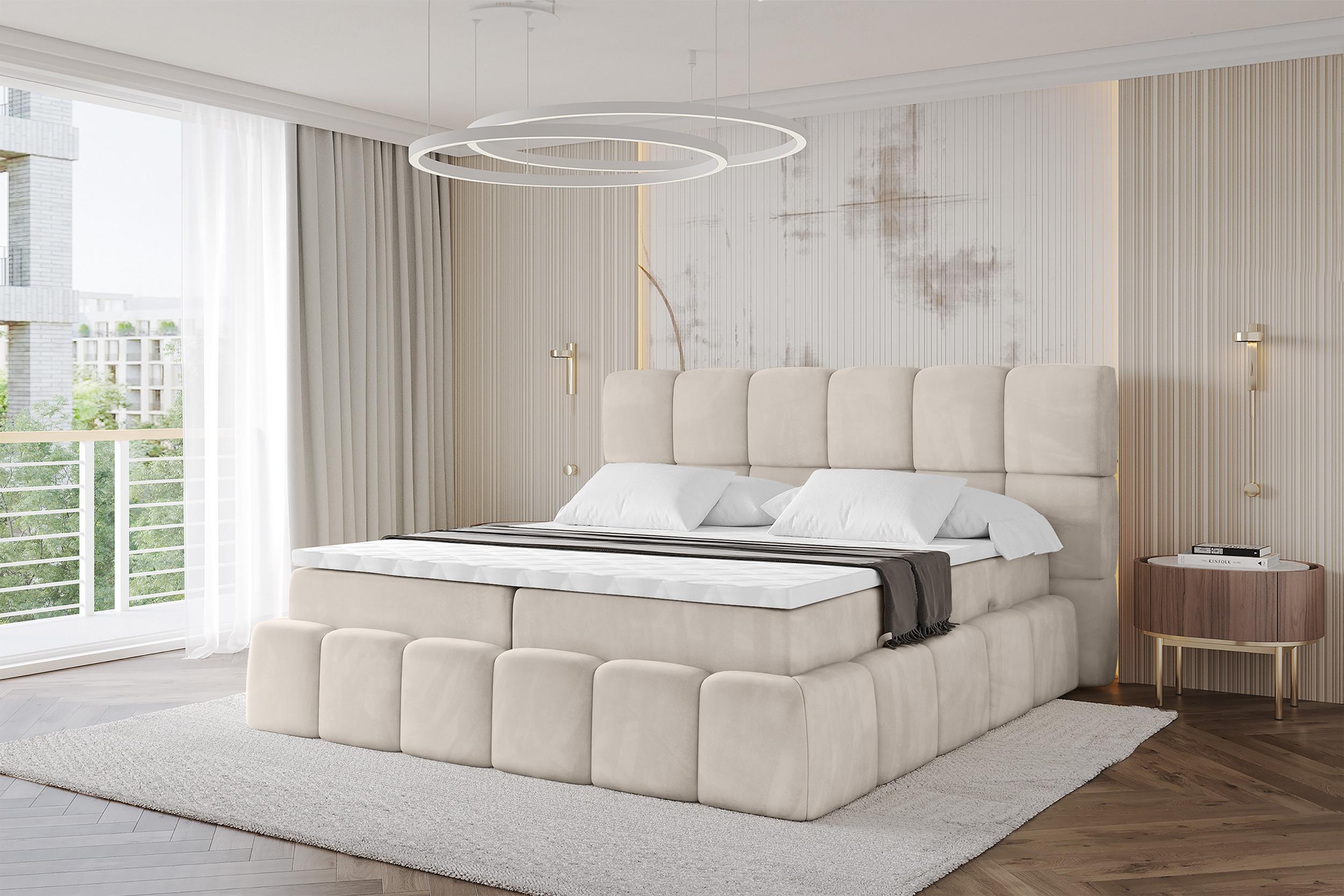 BOXBETT - AURI-H3 - 160x200 Beige Casablanca Holzwerkstoff ALTDECOR Möbel > Betten > Boxspringbetten Beige