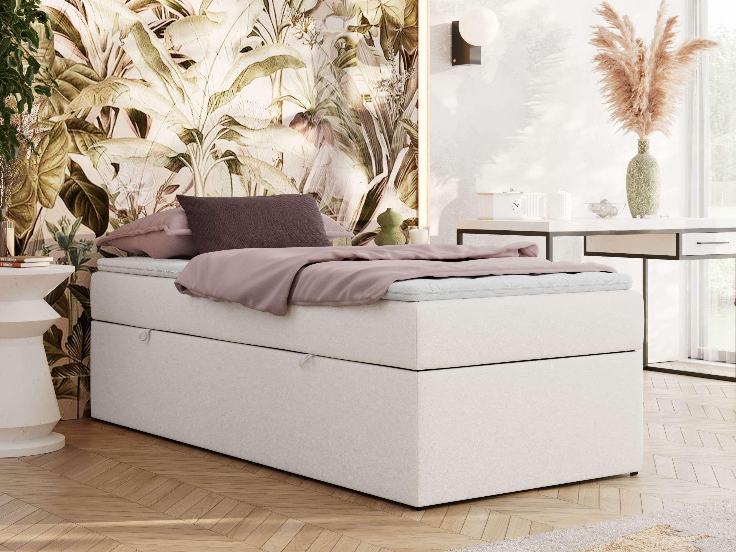 BOXBETT ZERO 90/200 - Weiß Kunstleder - H3 - Topper T25 Textil MKS Möbel > Betten > Boxspringbetten Weiß