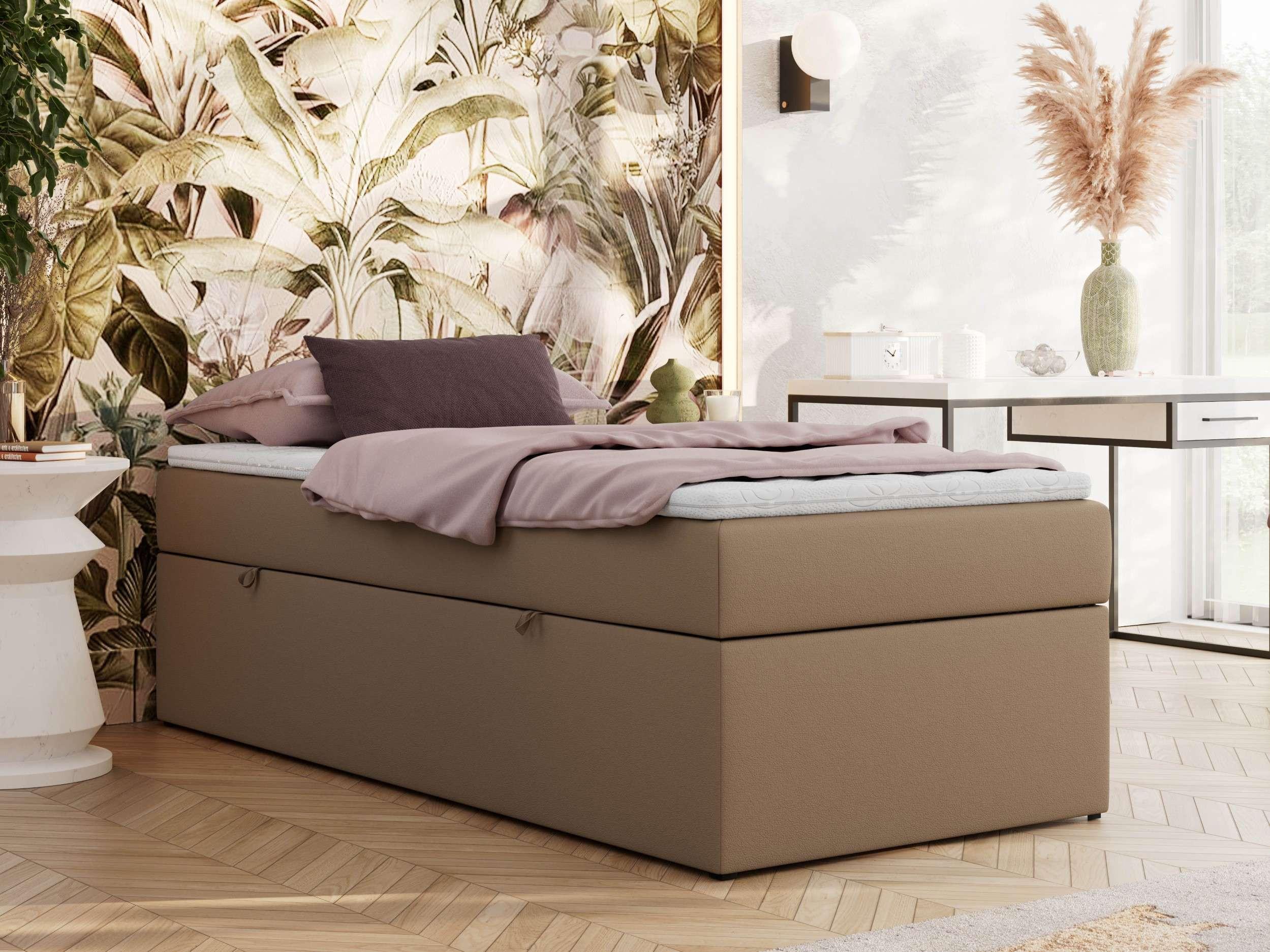 BOXBETT ZERO 90/200 - Braun Plüsch - H3 - Topper T25 Textil MKS Möbel > Betten > Boxspringbetten Braun