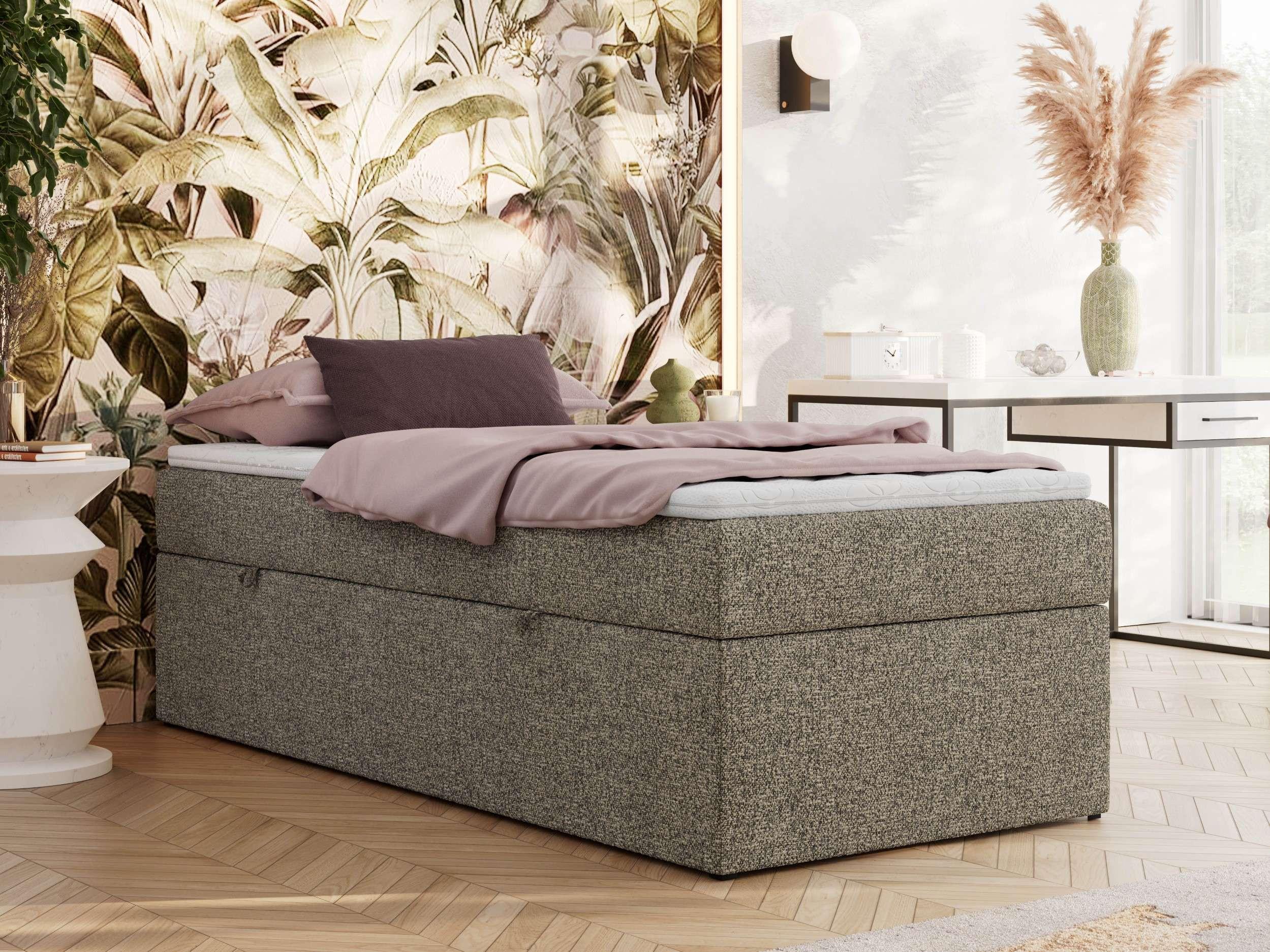 wohnli-moebel-suche-800001428066-1 BOXBETT ZERO 90/200 - Grau Struktur - H3 - Topper T25 Textil MKS Möbel > Betten > Boxspringbetten Grau