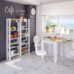 wohnli-moebel-suche-800001429498-1 TISCH ausziehbarer Klappsystem in Buchform 67/67/79 cm Holzwerkstoff Calicosy Möbel > Tische > Esstische Weiß