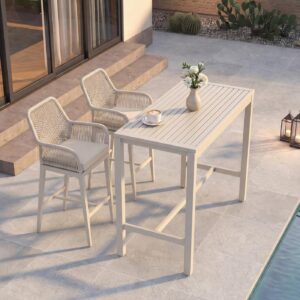 wohnli-moebel-suche-800001431604-1 SET BARTISCH + BARHOCKER eckig Beige 3er Set-Set Metall MCW Möbel > Tische > Bartische Beige