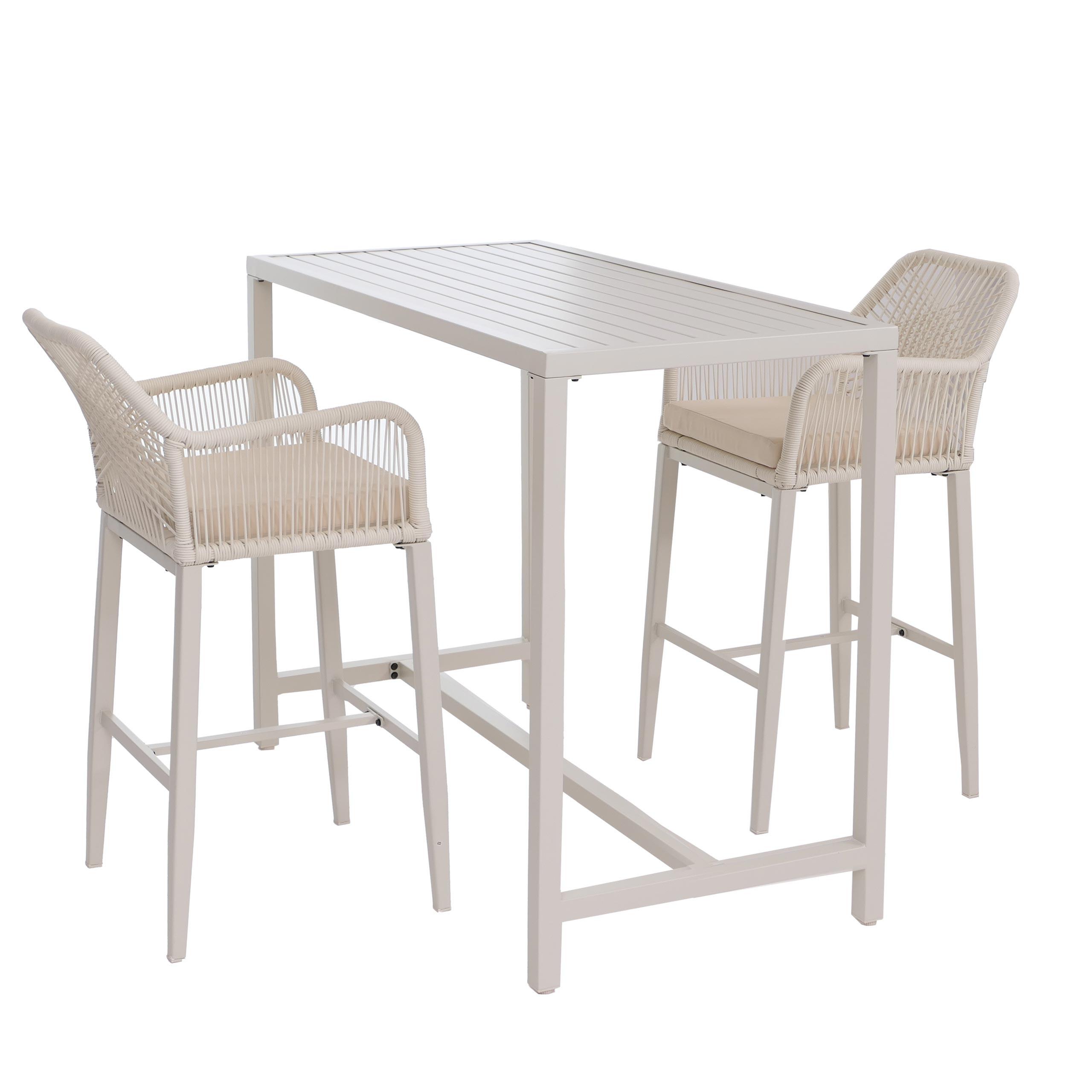 Wohnli Möbelsuche - SET BARTISCH + BARHOCKER eckig Beige 3er Set-Set