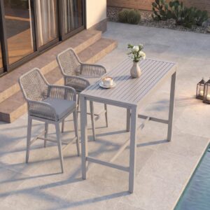 wohnli-moebel-suche-800001431605-1 SET BARTISCH + BARHOCKER eckig Grau 3er Set-Set Metall MCW Möbel > Tische > Bartische Grau