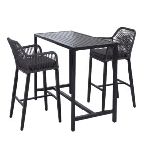 Wohnli Möbelsuche - SET BARTISCH + BARHOCKER eckig Grau 3er Set-Set