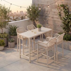 wohnli-moebel-suche-800001431630-1 SET BARTISCH + BARHOCKER eckig Beige 5er-Set Metall MCW Möbel > Tische > Bartische Beige
