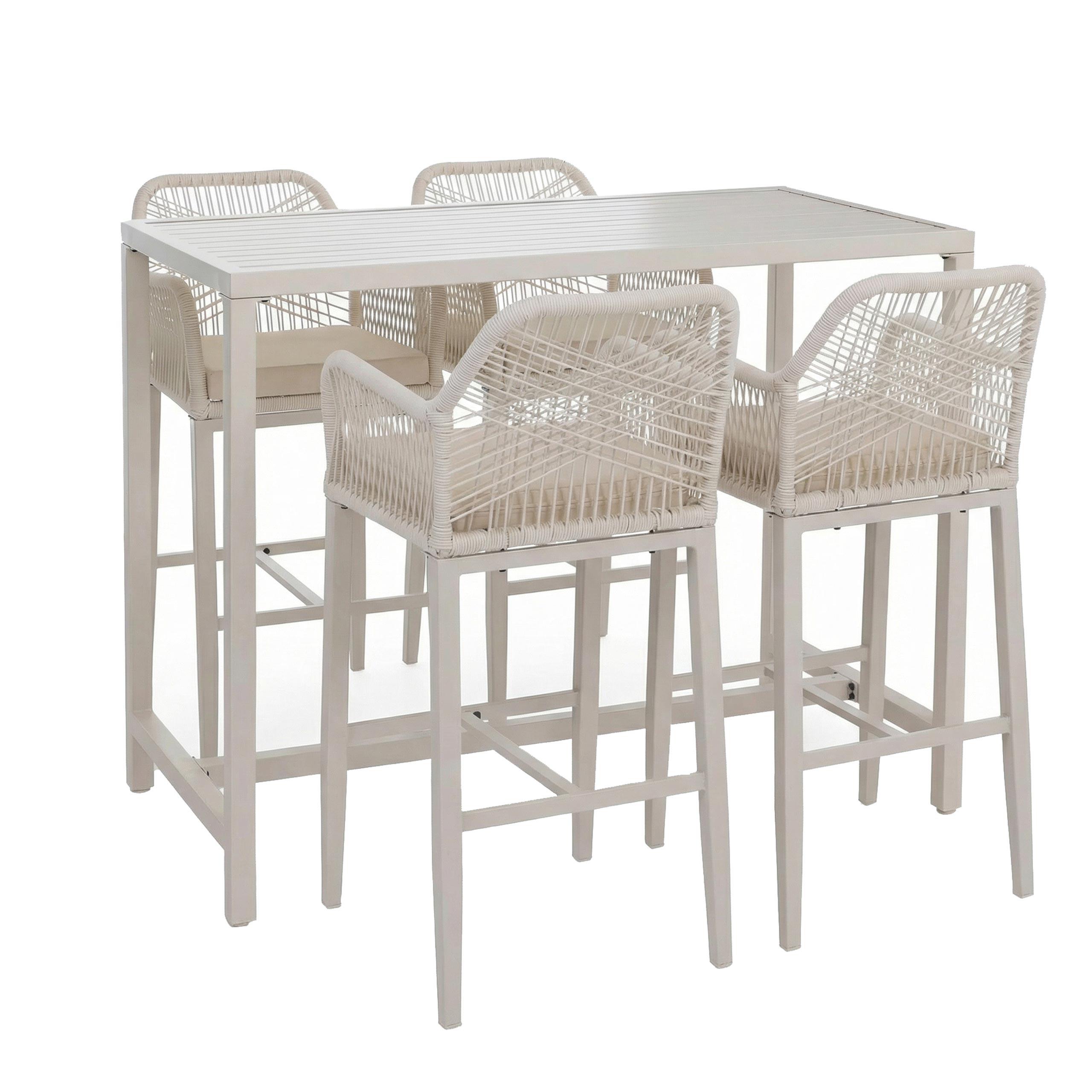 Wohnli Möbelsuche - SET BARTISCH + BARHOCKER eckig Beige 5er-Set