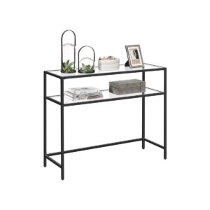 wohnli-moebel-suche-800001432439-1 METALLKONSOLE mit 2 Regalen aus gehärtetem Glas 30/90/80 cm Metall Calicosy Möbel > Kommoden & Schubladenschränke > Konsolentische Schwarz