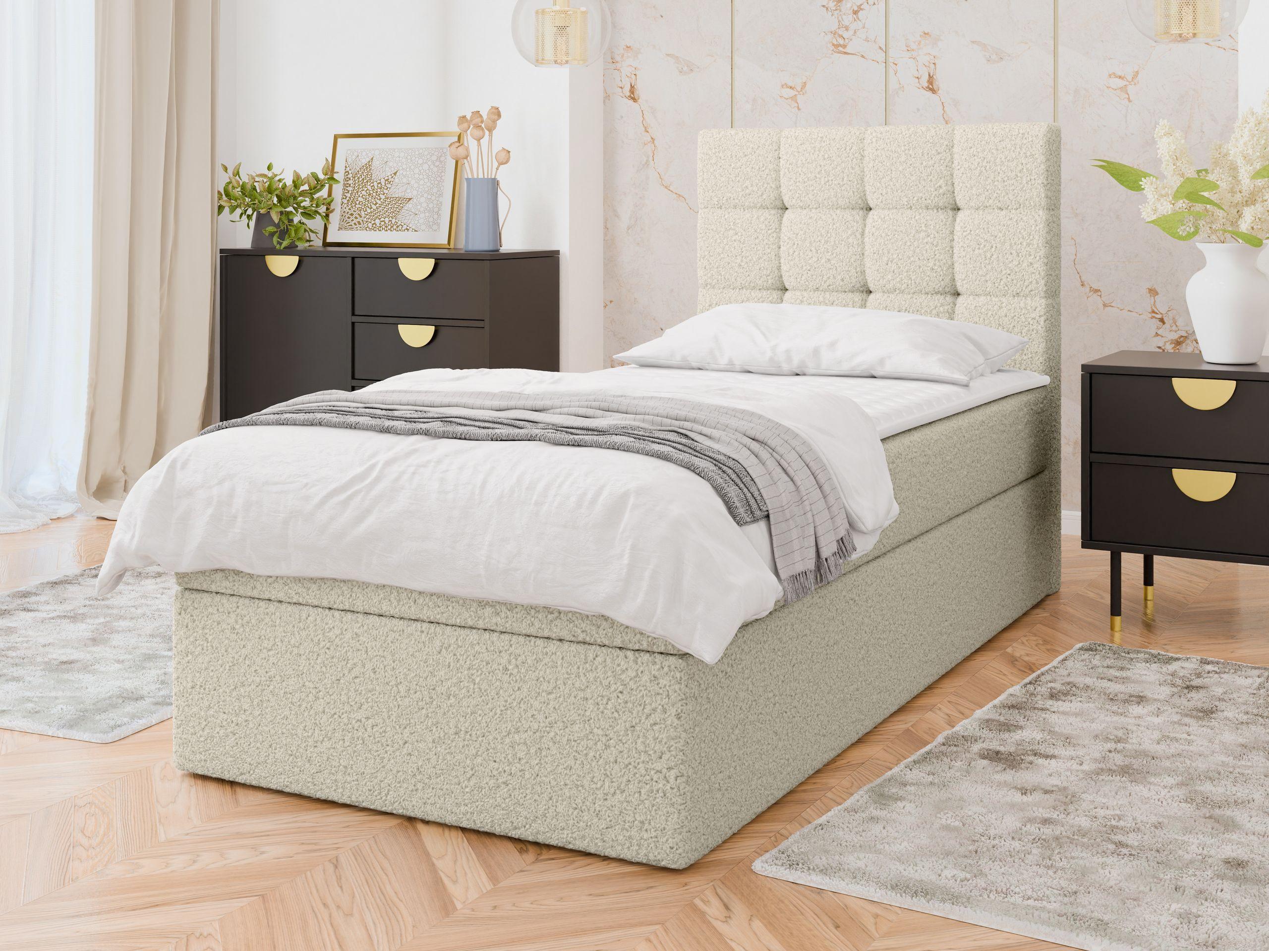 BOXBETT Luanda Boucle Single - H3 Textil MIRJAN24 Möbel > Betten > Boxspringbetten Weiß