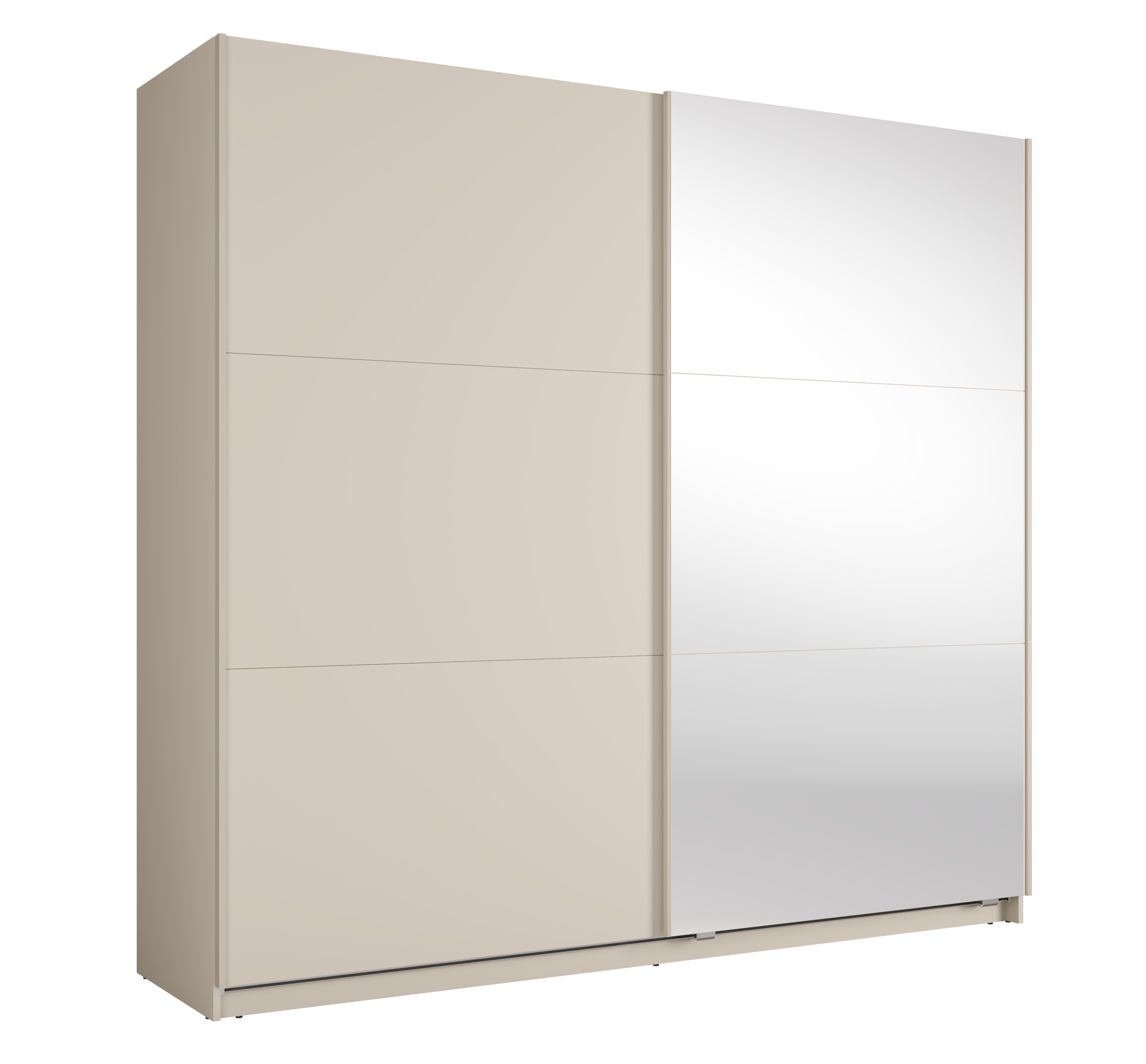 Wohnli Möbelsuche - SCHWEBETÜRENSCHRANK Lunoria 221 cm Beige mit Spiegel - 221/207/60 cm