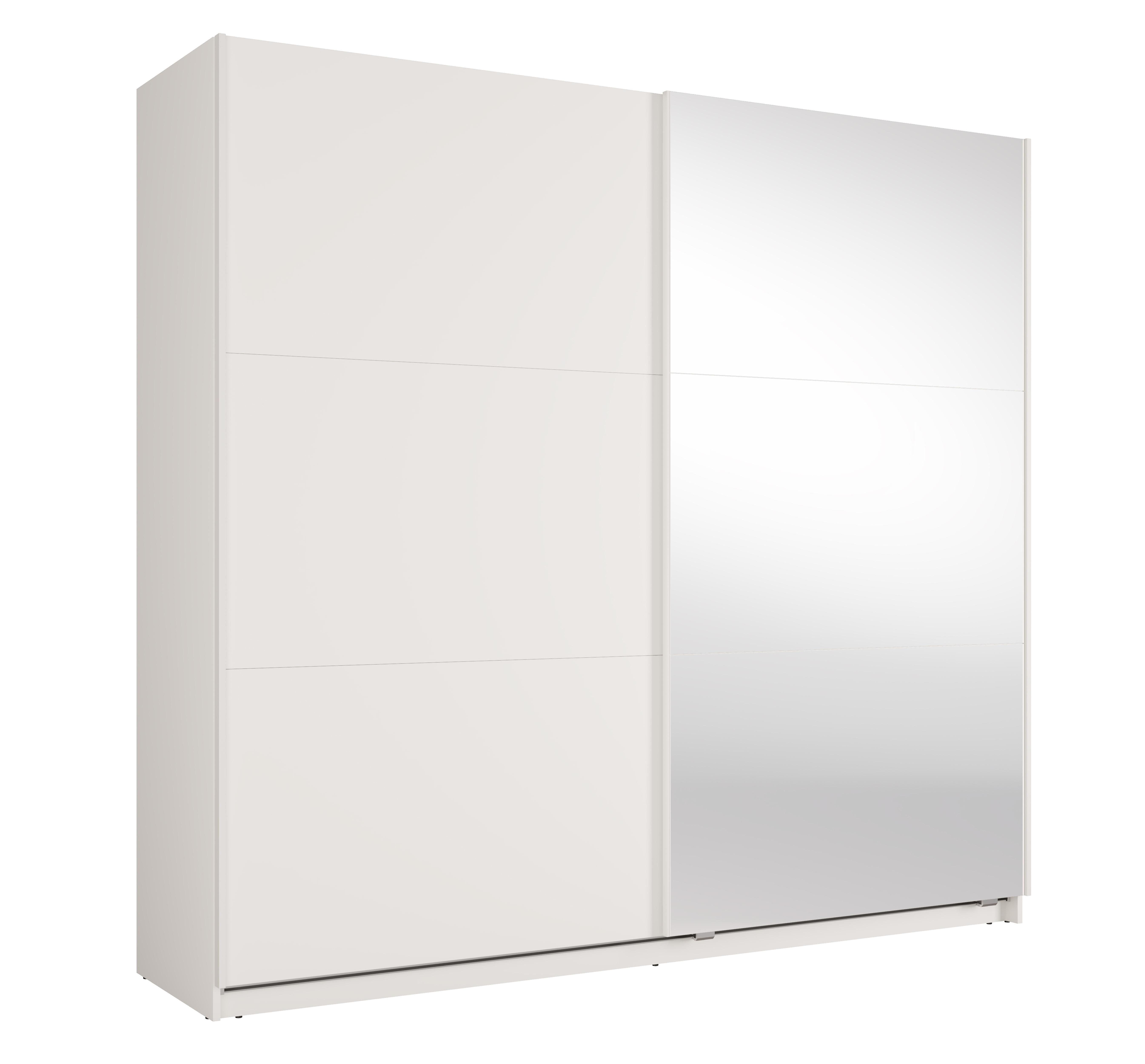 Wohnli Möbelsuche - SCHWEBETÜRENSCHRANK Lunoria 221 cm Weiß mit Spiegel - 221/207/60 cm