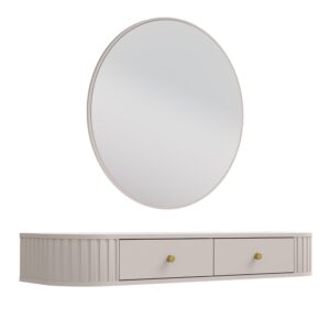 wohnli-moebel-suche-800001433249-1 KONSOLENTISCH Halay Beige 2 Schubladen mit runden Kanten + Rund Spiegel 100 cm Holzwerkstoff AX Living Möbel > Kommoden & Schubladenschränke > Konsolentische Beige