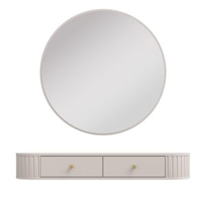 wohnli-moebel-suche-800001433249 Wohnli Möbelsuche - KONSOLENTISCH Halay Beige 2 Schubladen mit runden Kanten + Rund Spiegel 100 cm