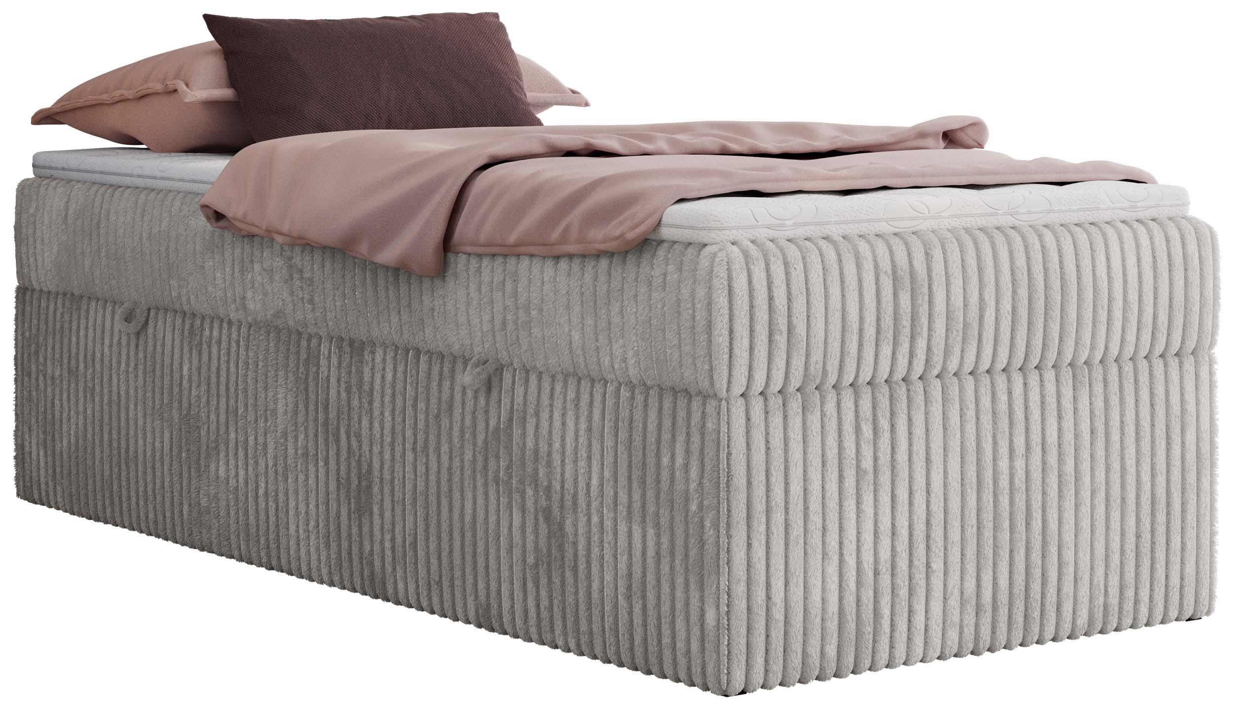 wohnli-moebel-suche-800001438186 Wohnli Möbelsuche - BOXBETT ZERO 90/200 - Hellgrau Cord - H4 - Topper Visco