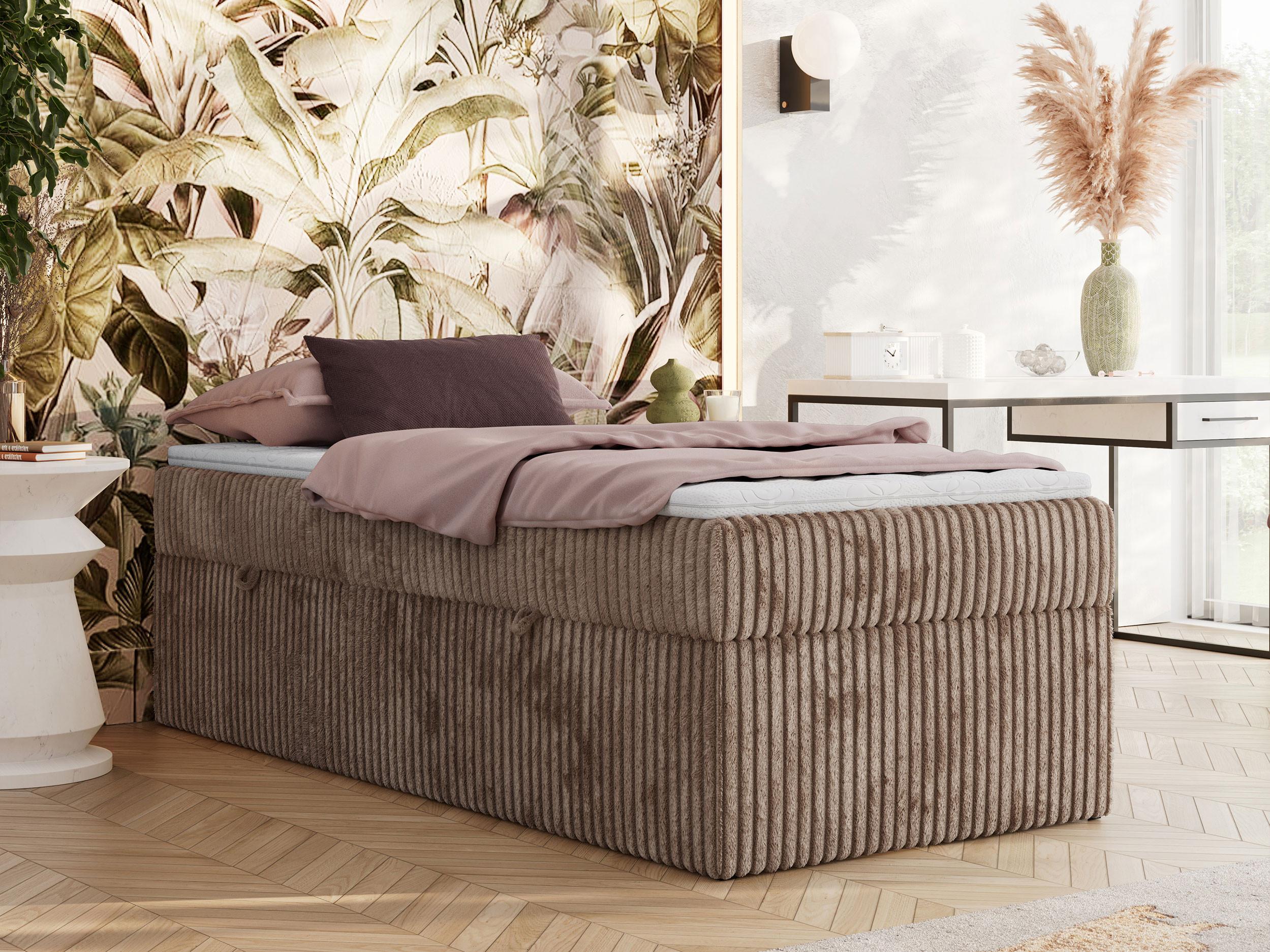 wohnli-moebel-suche-800001438189-1 BOXBETT ZERO 90/200 - Braun Cord - H4 - Topper Visco Textil MKS Möbel > Betten > Boxspringbetten Braun