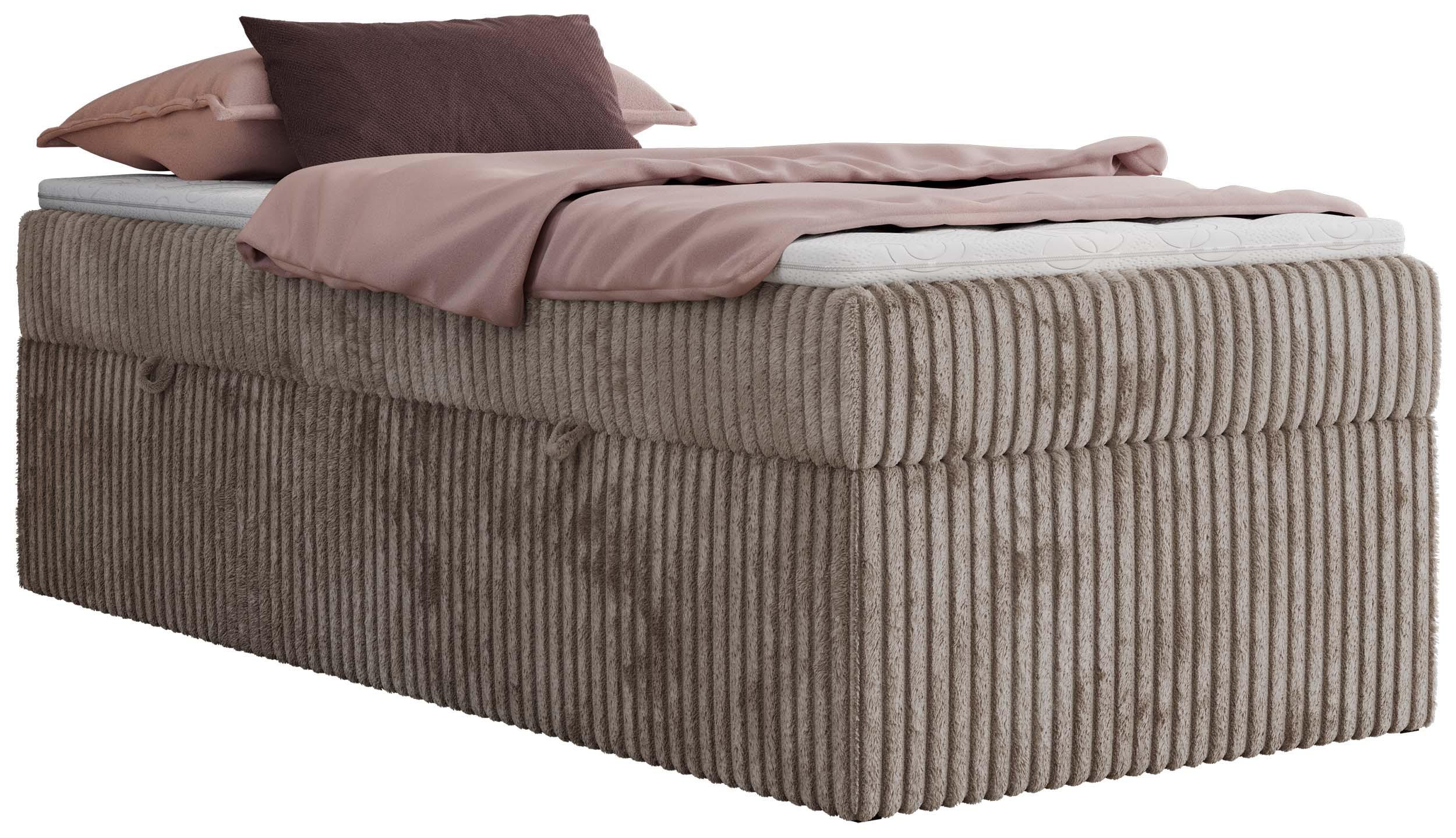 wohnli-moebel-suche-800001438201 Wohnli Möbelsuche - BOXBETT ZERO 90/200 - Hellbraun Cord - H3 - Topper Visco