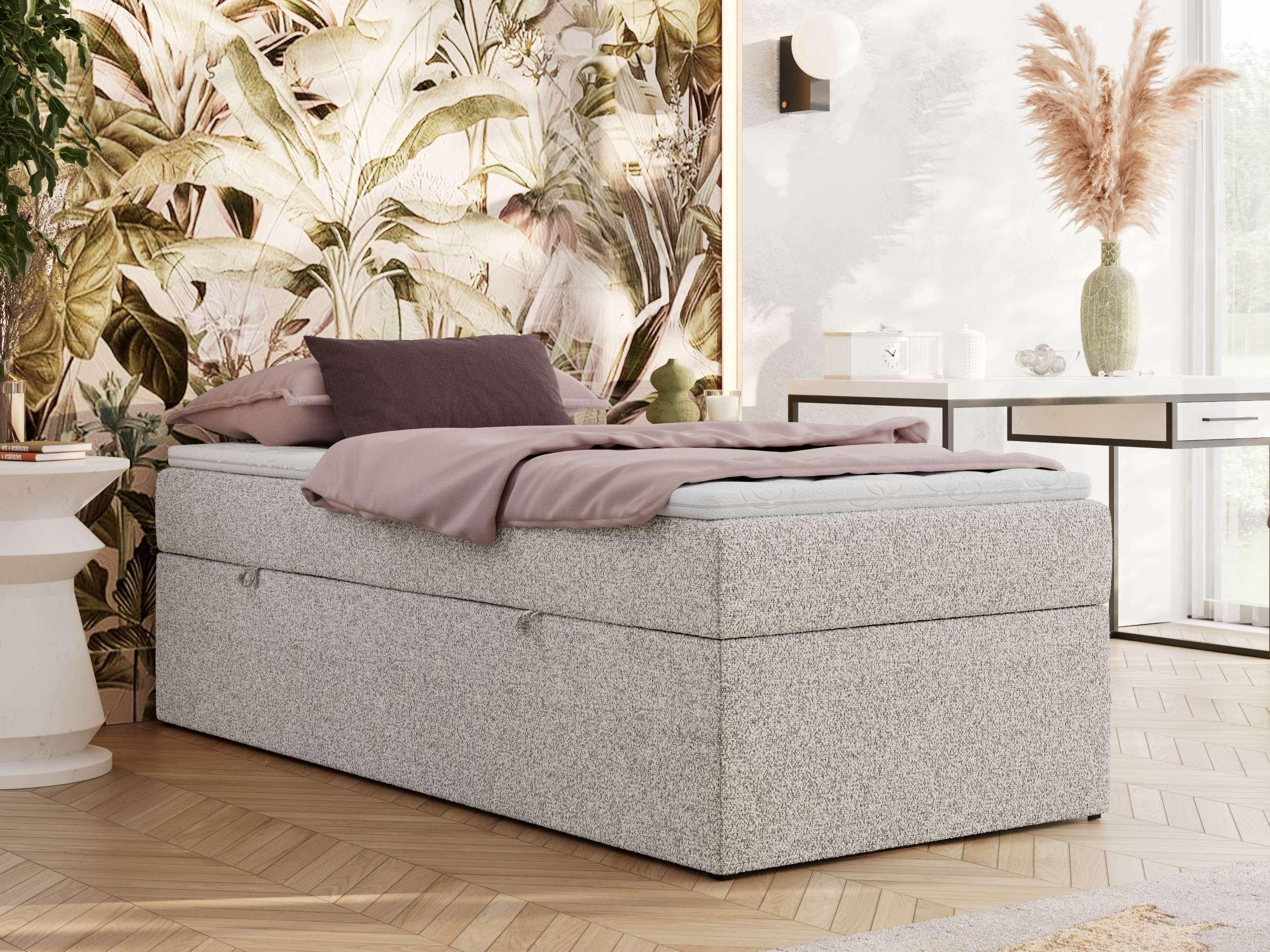wohnli-moebel-suche-800001438244-1 BOXBETT ZERO 90/200 - Hellgrau - H4 - Topper Visco Textil MKS Möbel > Betten > Boxspringbetten Grau