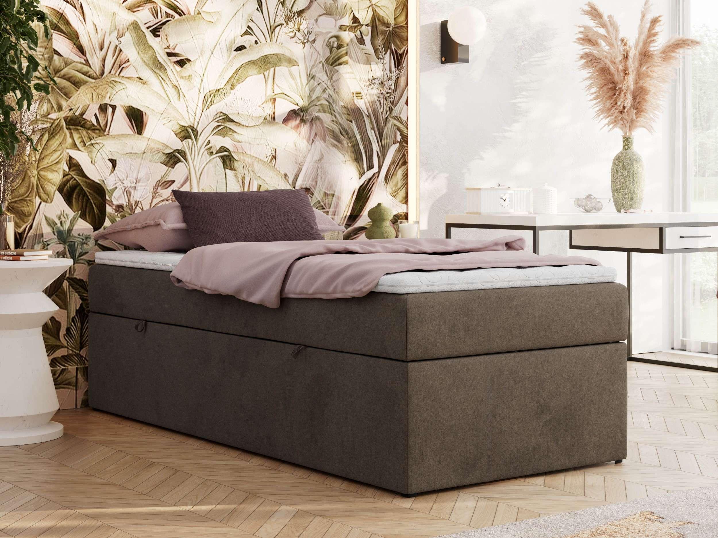 wohnli-moebel-suche-800001438804-1 BOXBETT ZERO 90/200 - Braun Velvet - H4 - Topper T25 Textil MKS Möbel > Betten > Boxspringbetten Braun