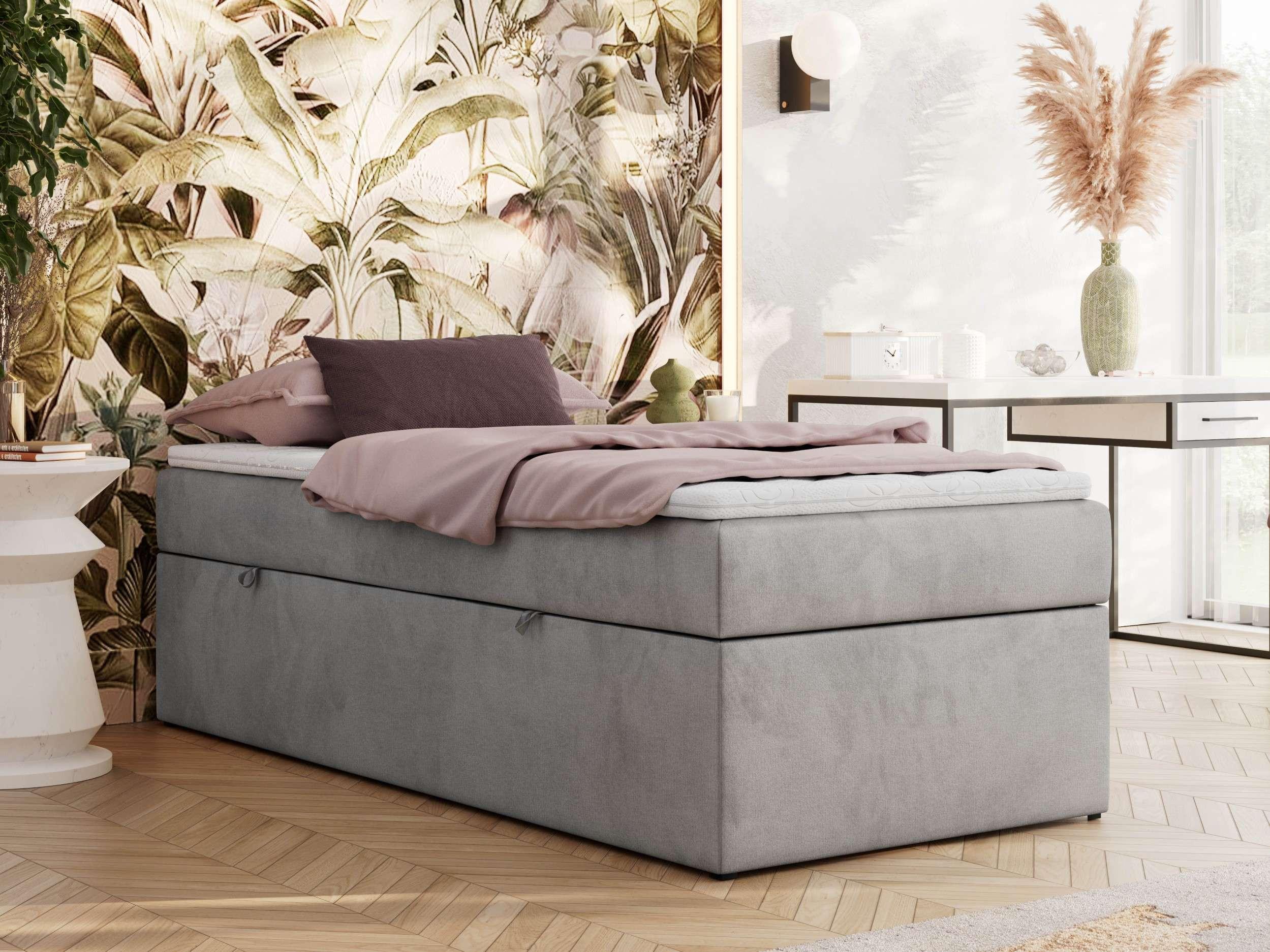 BOXBETT ZERO 90/200 - Hellgrau Velvet - H4 - Topper T25 Textil MKS Möbel > Betten > Boxspringbetten Grau