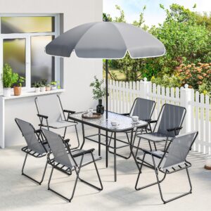 OUTDOOR-ESSGRUPPE 8er Set Stahl Netzstoff Grau Metall Outsunny Garten & Outdoor > Gartenmöbel > Gartenmöbel-Sets Grau
