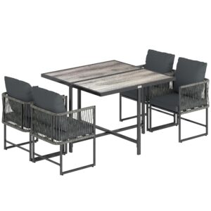 wohnli-moebel-suche-800001440022 Wohnli Möbelsuche - OUTDOOR-ESSGRUPPE 5er Set Stahl Kunststoff Grau