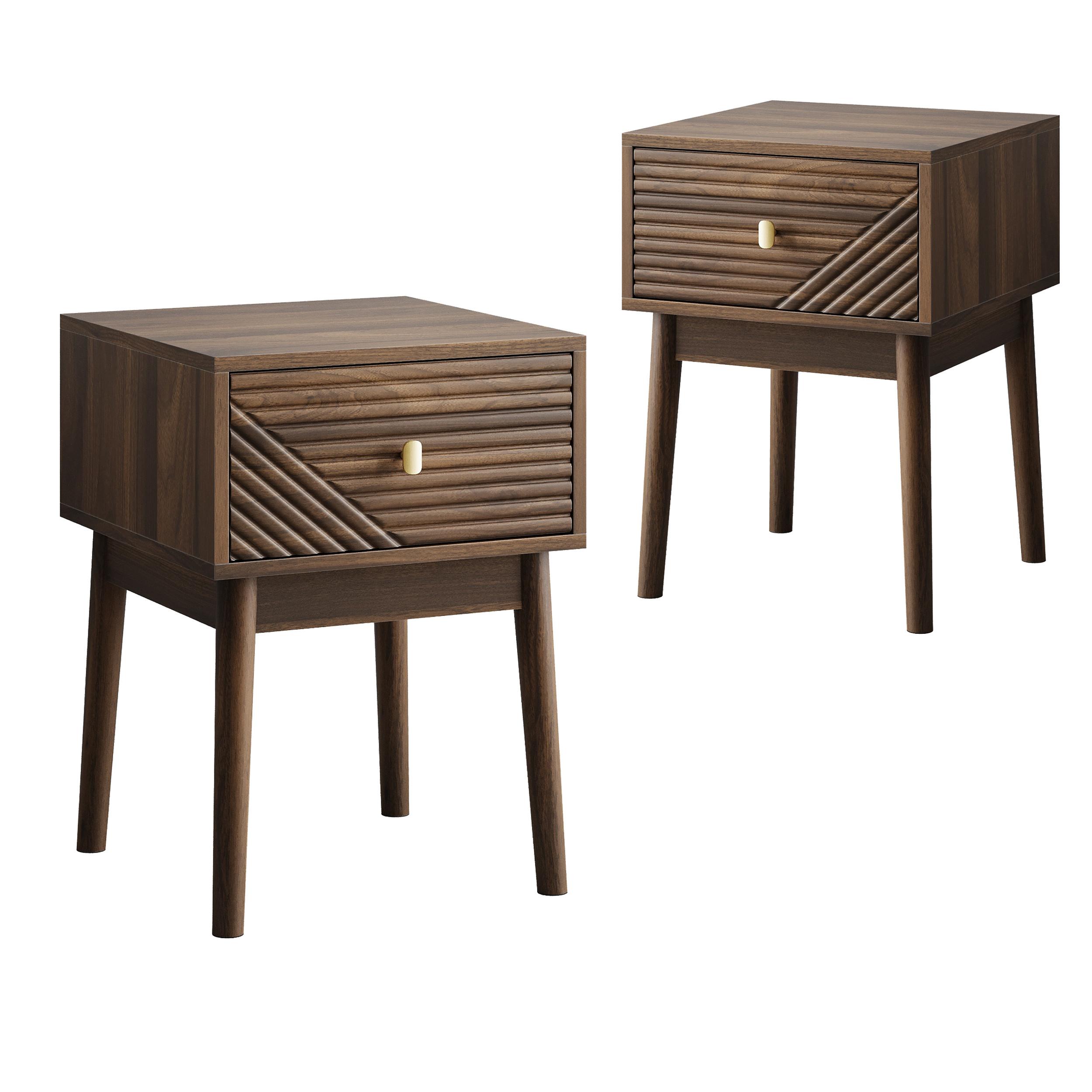 wohnli-moebel-suche-800001442589 Wohnli Möbelsuche - NACHTTISCH Set 2er Walnuss 40 cm – Mid Century Nachtkonsole mit Rillenfront & Goldgriff