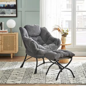 wohnli-moebel-suche-800001442602-1 RELAXSESSEL moderner mit Fußhocker & Seitentasche – Gemütlicher Loungesessel in Grau für Wohnzimmer & Schlafzimmer Textil Urban Meuble Möbel > Sessel > Polstersessel Grau