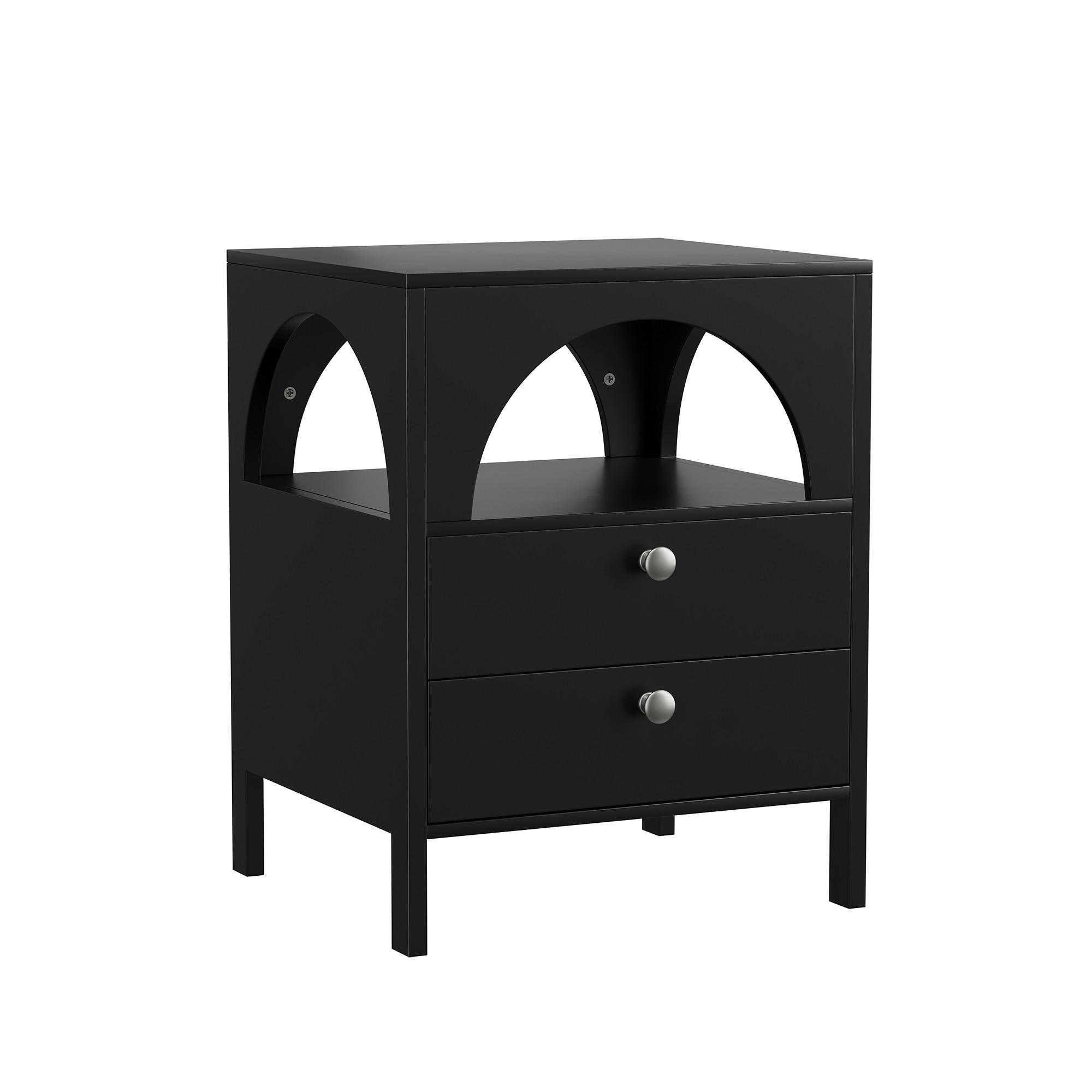 wohnli-moebel-suche-800001442897 Wohnli Möbelsuche - NACHTTISCH Schwarz 45 cm – Nachtkonsole mit 2 Schubladen & offenem Fach