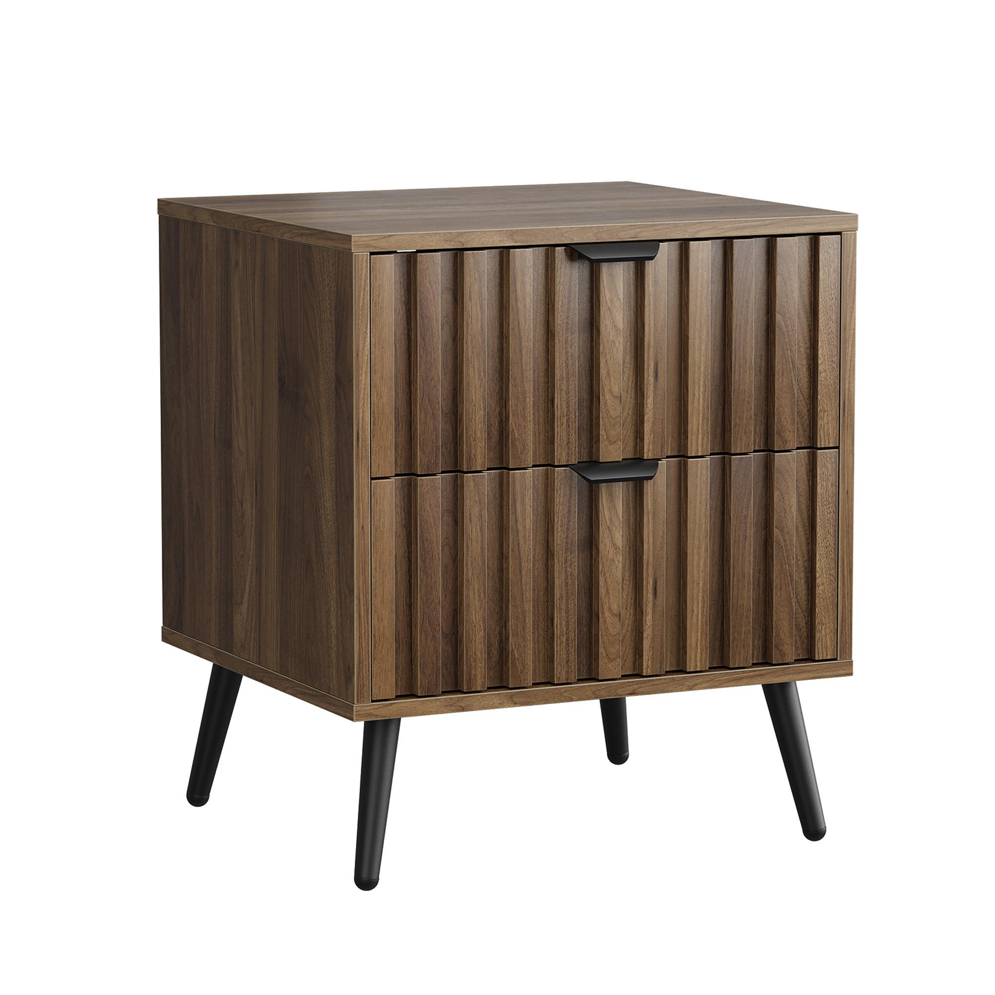 wohnli-moebel-suche-800001442898 Wohnli Möbelsuche - NACHTTISCH Walnuss 45 cm – Nachtkonsole Modern mit 2 Schubladen & Metallbeinen