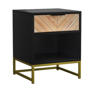 wohnli-moebel-suche-800001442901 Wohnli Möbelsuche - NACHTTISCH 43 cm Schwarz & Natur – Nachtkonsole mit Schublade & Metallbeinen Industrial