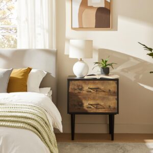 wohnli-moebel-suche-800001442902-1 NACHTTISCH 51 cm Vintage Braun – Nachtkonsole Industrial mit 2 Schubladen & Massivholzbeinen Holzwerkstoff Urban Meuble Möbel > Kommoden & Schubladenschränke > Nachttische Braun