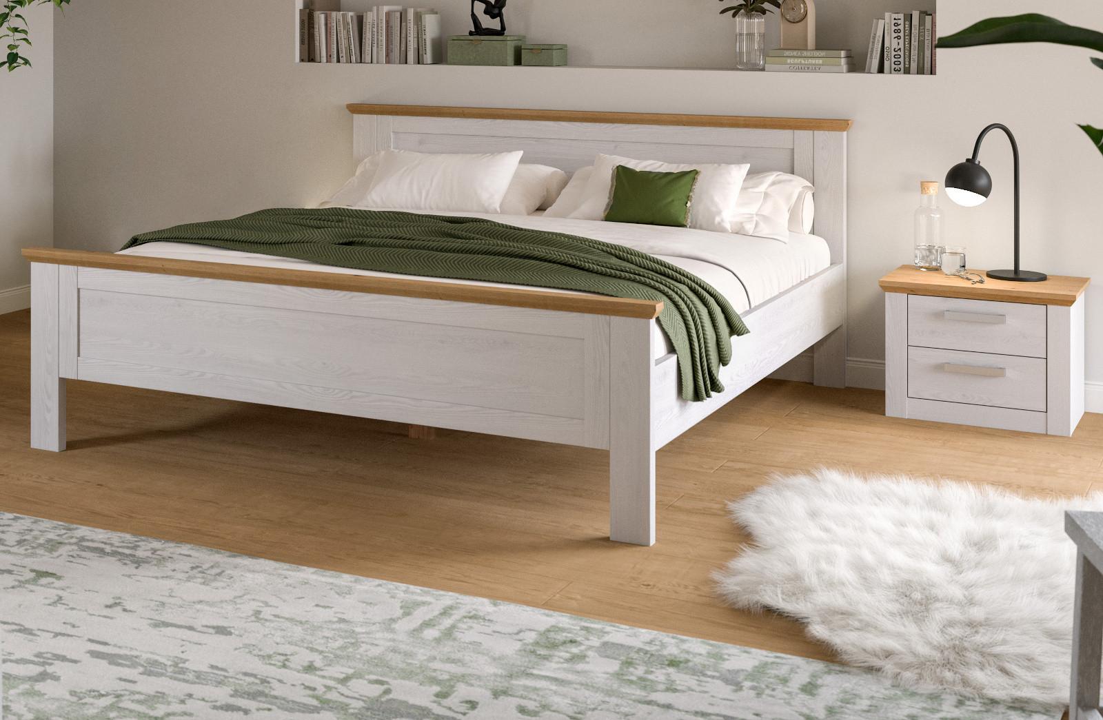 Eiche Artisan Landhaus Set mit Bett 180 x 200 cm und Nachttisch