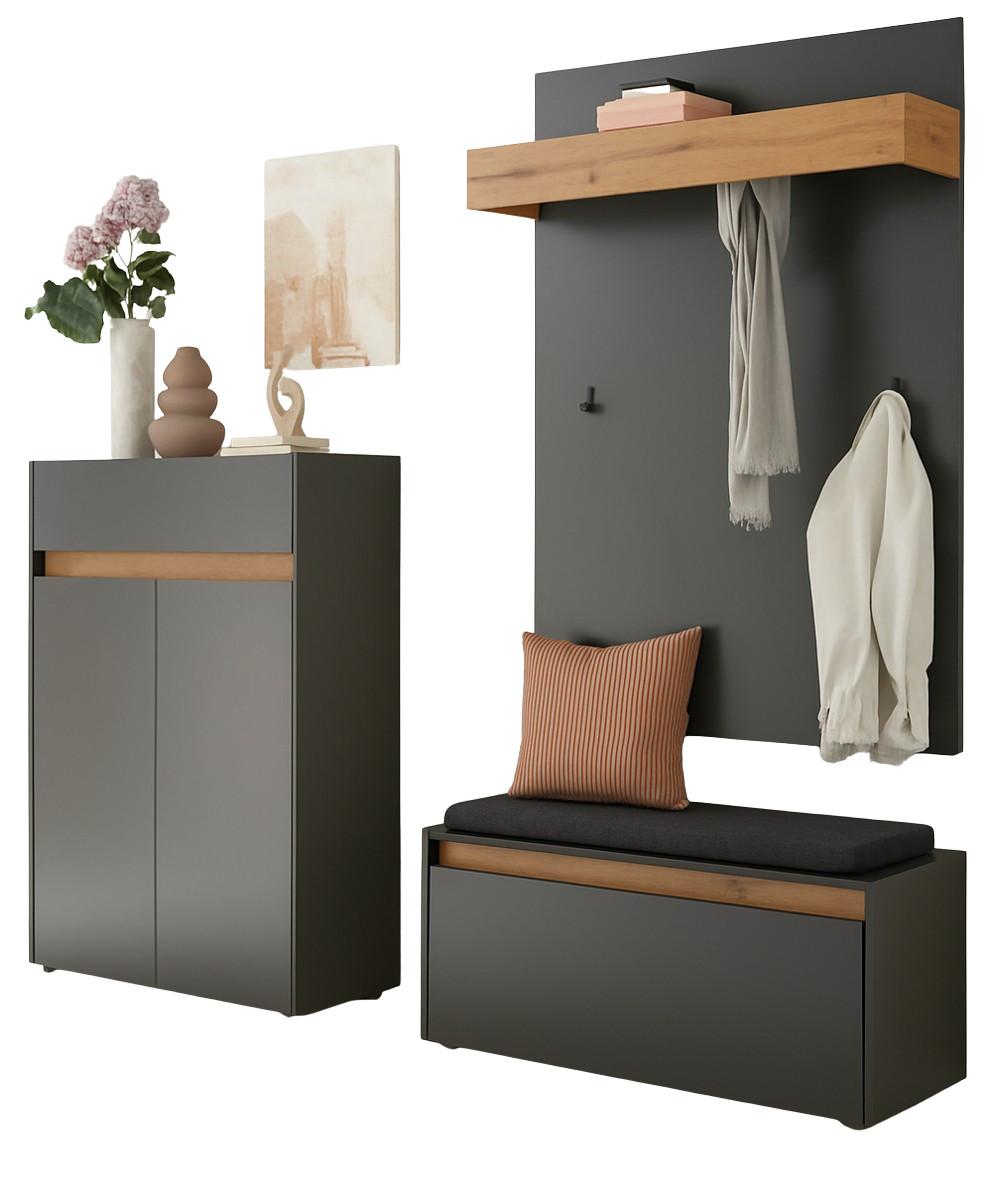 wohnli-moebel-suche-800001443994 Wohnli Möbelsuche - GARDEROBEN-SET grau Eiche Wotan 4-teilig 195 cm