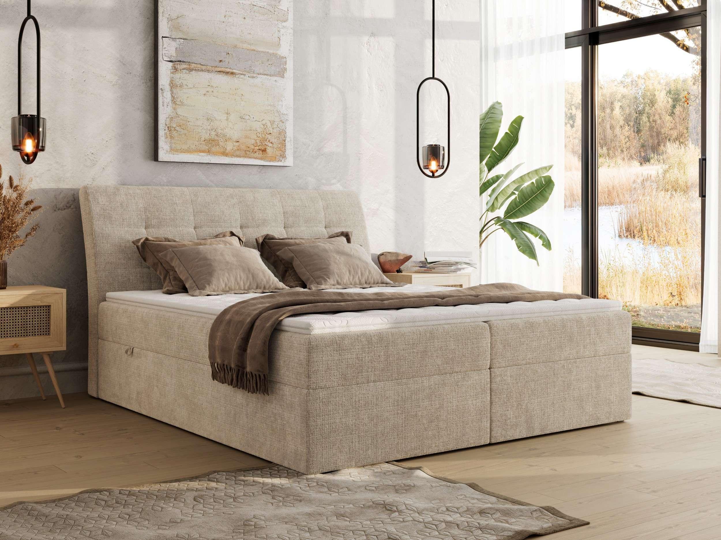 wohnli-moebel-suche-800001452076-1 BOXBETT DAGOS 120/200 - Beige Schenille grob gewebt - H3 - Topper Visco Textil MKS Möbel > Betten > Boxspringbetten Beige