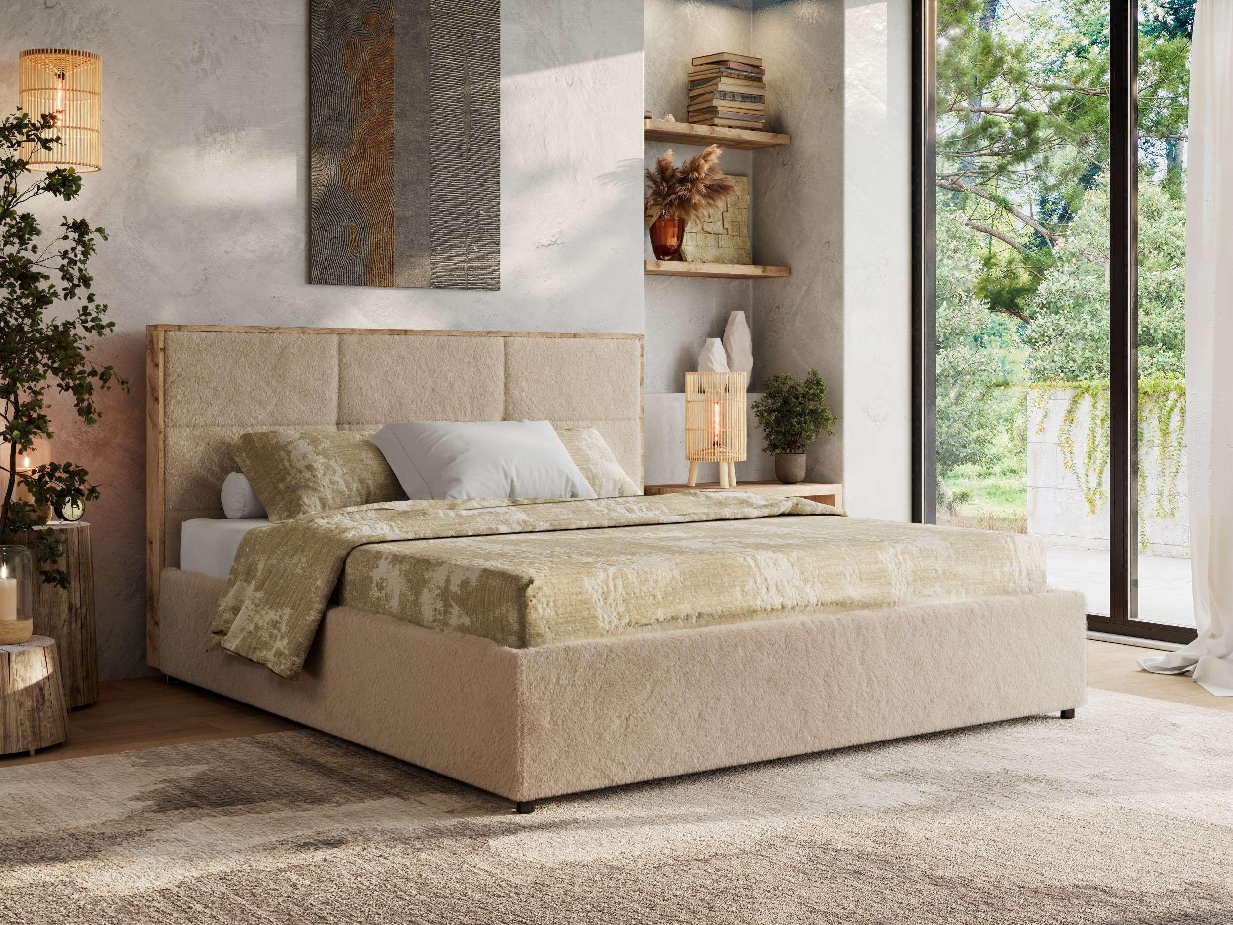 POLSTERBETT LERIO CLASSIC 200/200 - Beige Plüsch - Multipocket-Matratze Textil MKS Möbel > Betten > Polsterbetten Beige