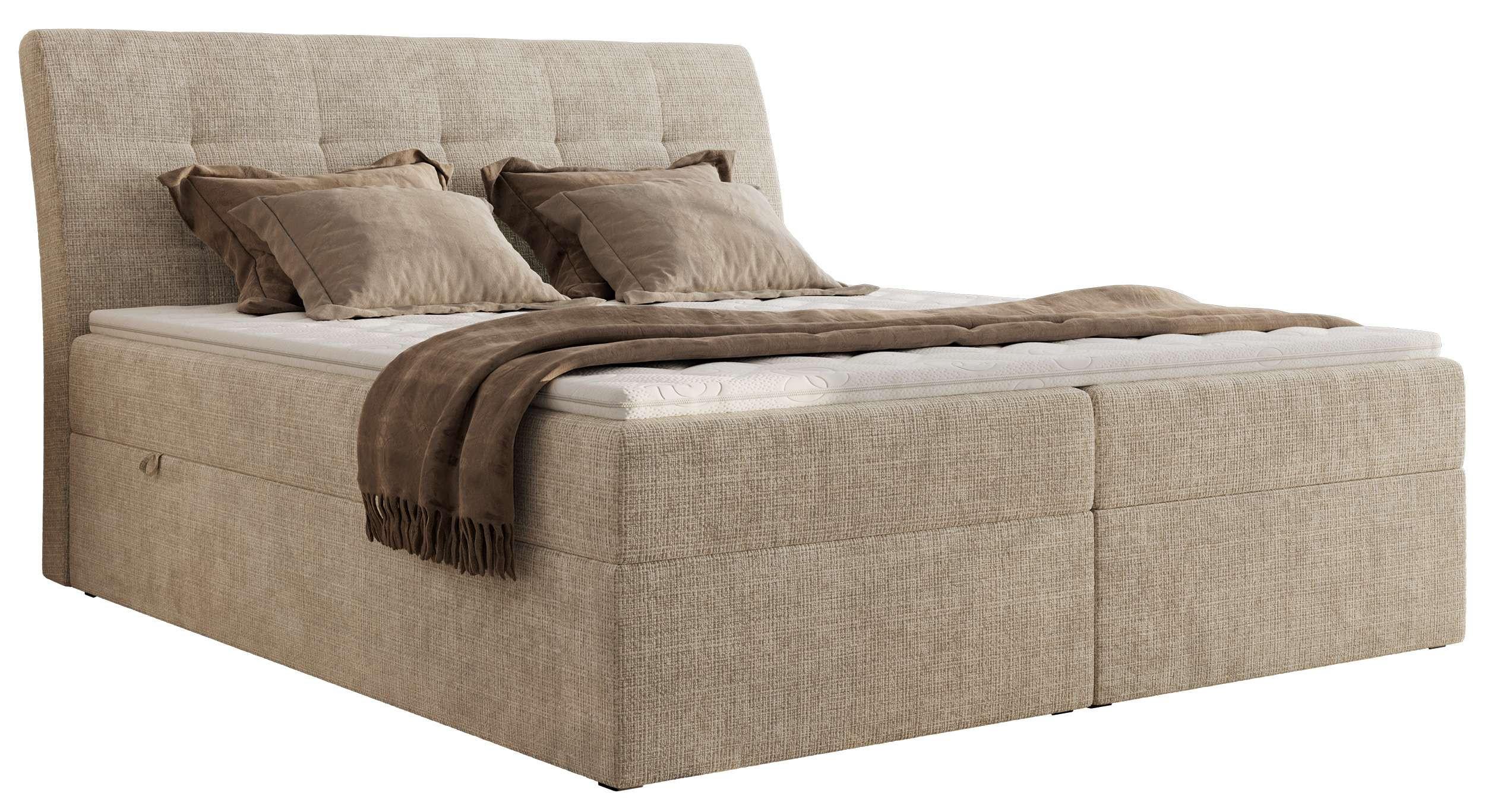 Wohnli Möbelsuche - BOXBETT DAGOS 160/200 - Beige Schenille grob gewebt - H3 - Topper T25